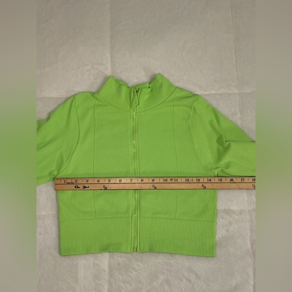 Neon Green Women's Zip-Up Crop Top - Picture 5 of 6